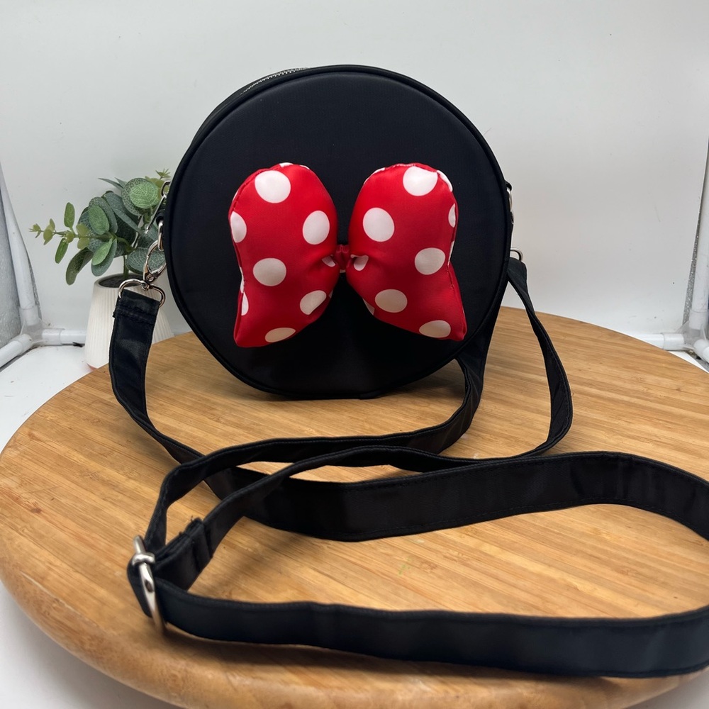 Disney Black Round Crossbody Bag with Red Polka Dot Bow
